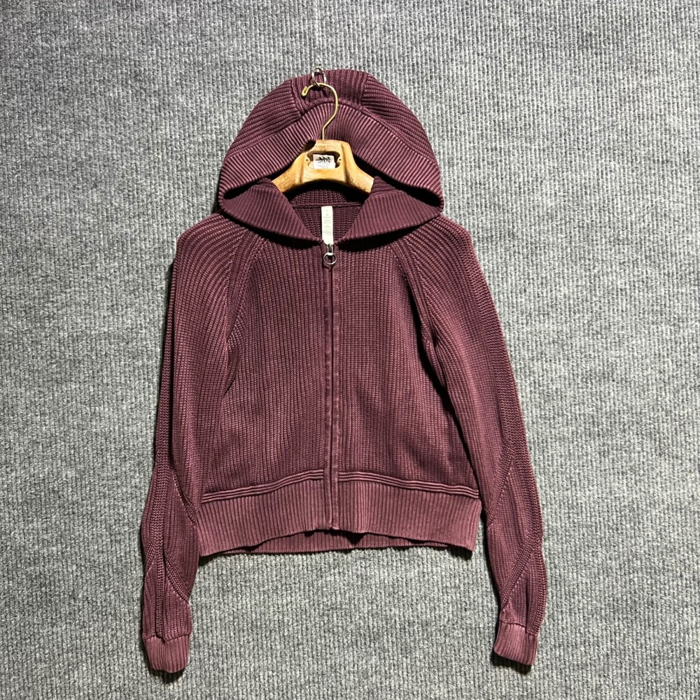 Lululemon Rest Assured Zip Up Hoodie Women Small Burgundy Cotton Chunky Knit